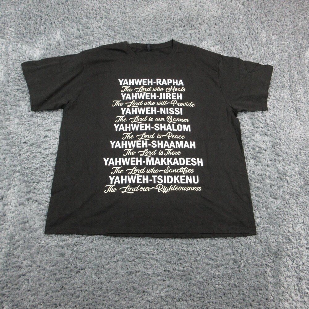 YAHWEH Shirt Mens 3XL Black Names Graphic Crew Neck Short Sleeve Tagless Cotton